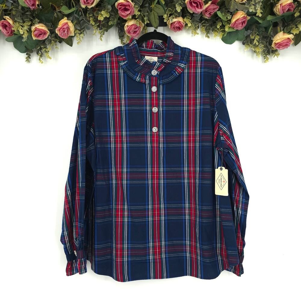 St. John's Bay Plus Size Navy Tartan Plaid Shirt Size XXL NWT